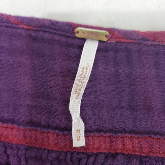 Free People Whistle While You Work Gauzy Purple Plaid Tiered Button Up Tunic Top - Picture 12 of 15